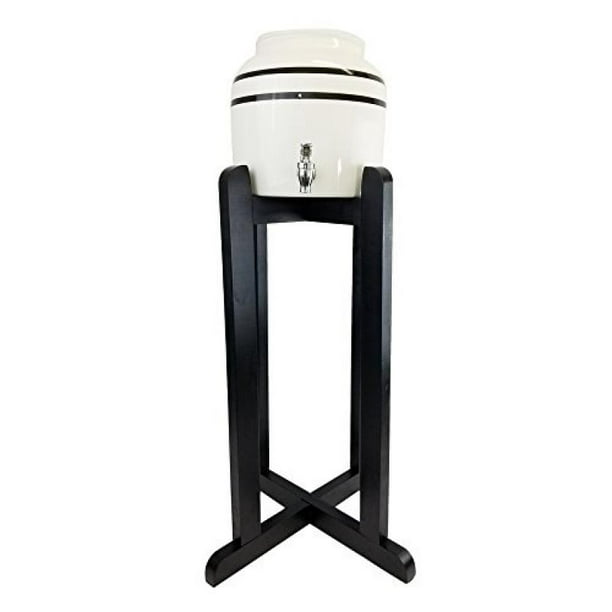 Lead-Free Porcelain Water Dispenser with Black Stripes and 27 Black Wood Floor Stand 